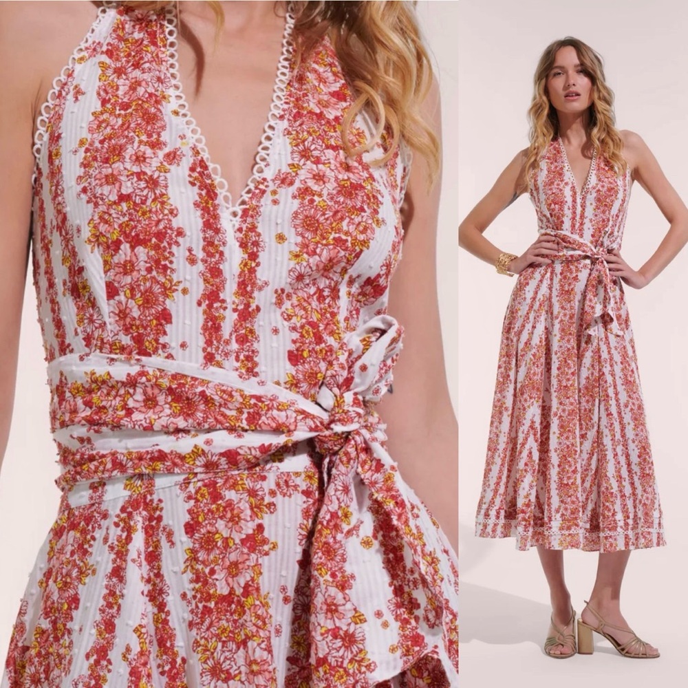 Brand New- Poupette St Barth Long Dress Beth in Pink Waves Flowers 🌺